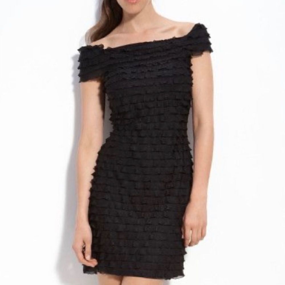 JS CollectionsΒ EveningβOff Shoulder Tiered Ruffle Cocktail Dressβ Black NWT Szβ8